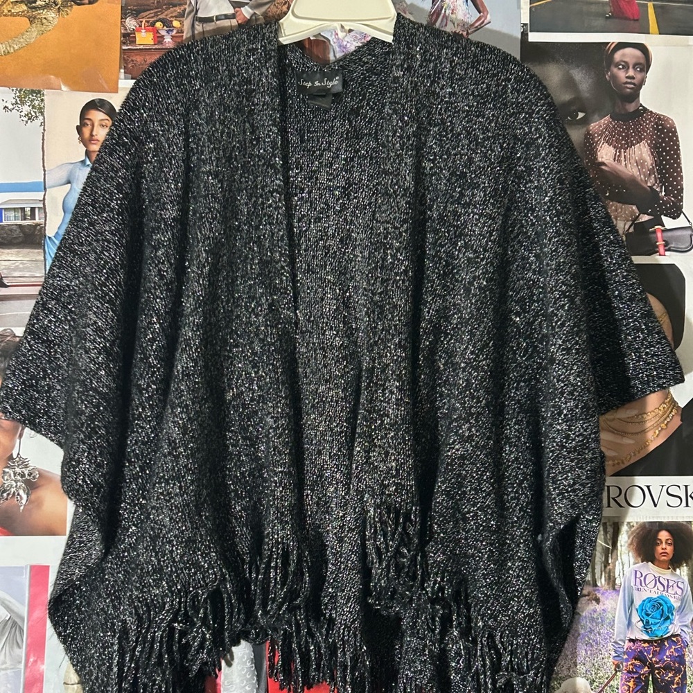 Step In Style Black Glitter Knit Poncho